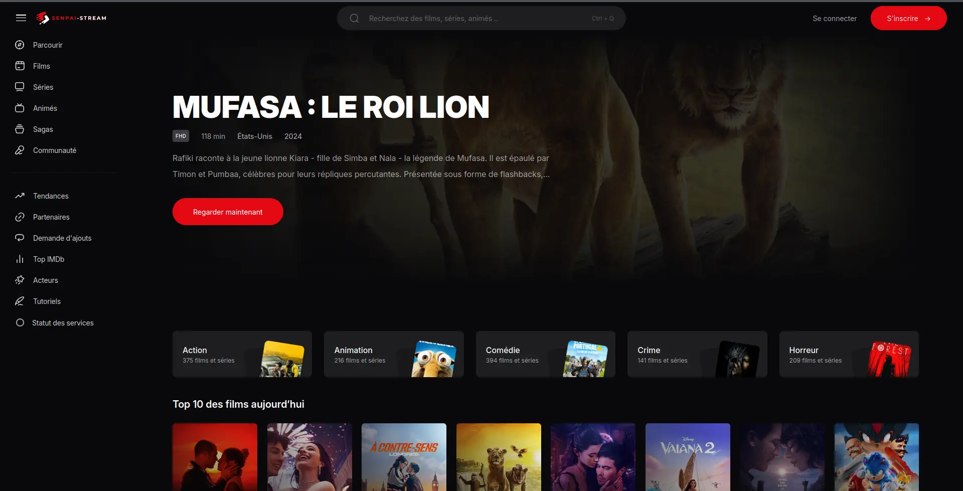 page d'accueil de senpai-stream
