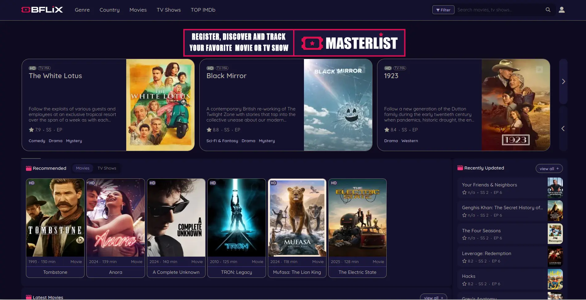 Page d'accueil de bflix 2025